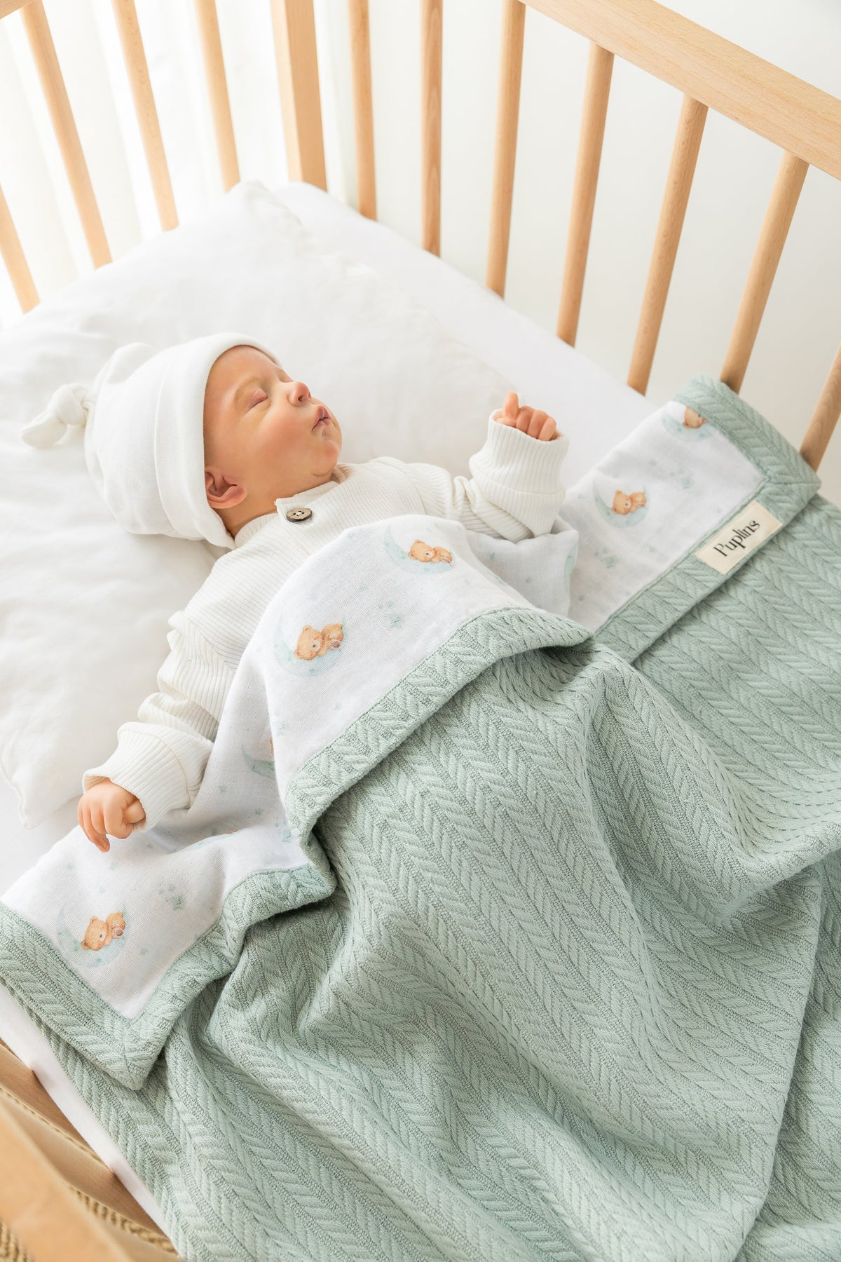 Sleepy Teddy Kişiselleştirilmiş Bebek Battaniyesi – %100 Pamuk