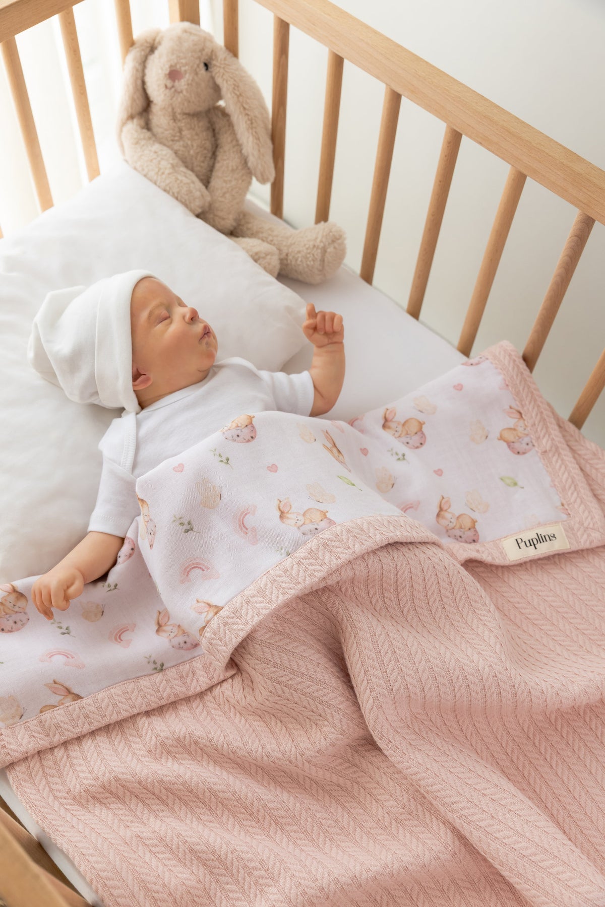 Snoozy Bunny Personalized Baby Blanket %100 Cottton