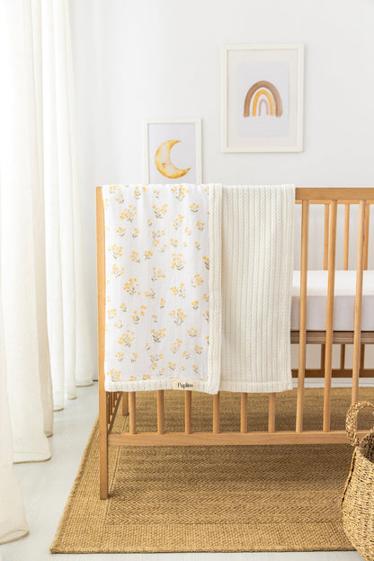 Yellow Bloom Personalized Baby Blanket – 100% Cotton